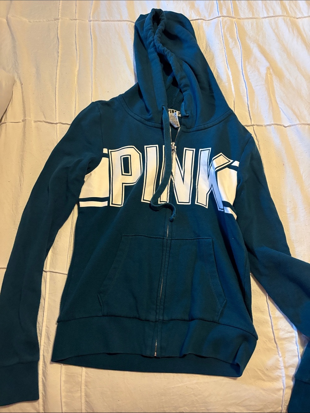 PINK Victoria's Secret Teal Full-Zip Hoodie with White Logo